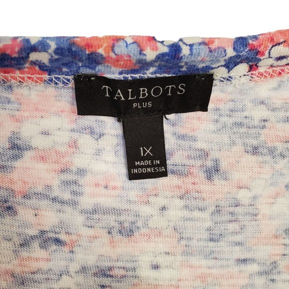 Talbots Size 1X Top Knit Floral Pullover Stretch Cotton Blend Button Accents - Picture 6 of 8